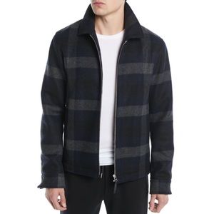 Theory Wyatt Plaid Checked Wool Jacket Navy Gray Size Large